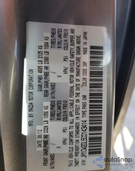 2012 Mazda 5 from USA, damaged, VIN JM1CW2DL5C0143414